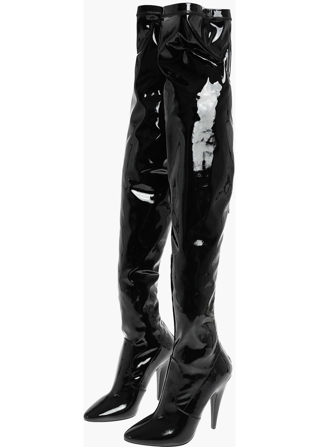 Saint Laurent Vinyl Over The Knee Aylah Boots With Stiletto Heel And Back Black