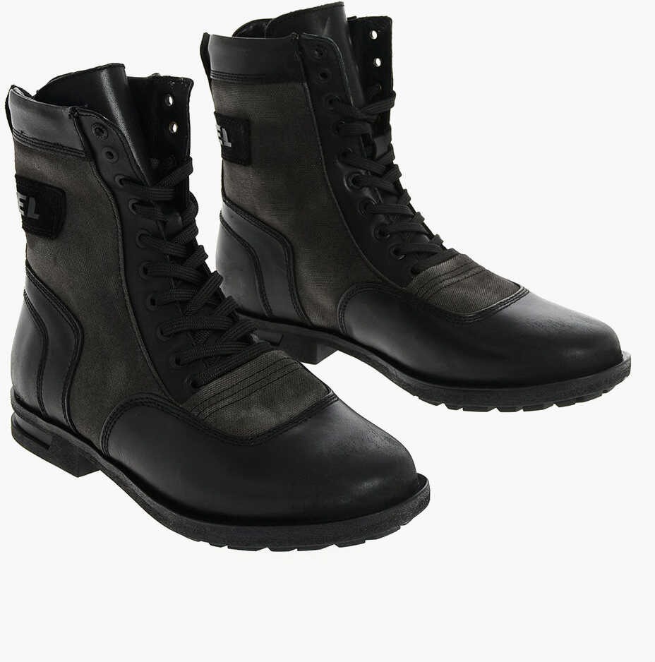 Diesel Leather And Denim D-Ogtag Oxb Lace Boot Black