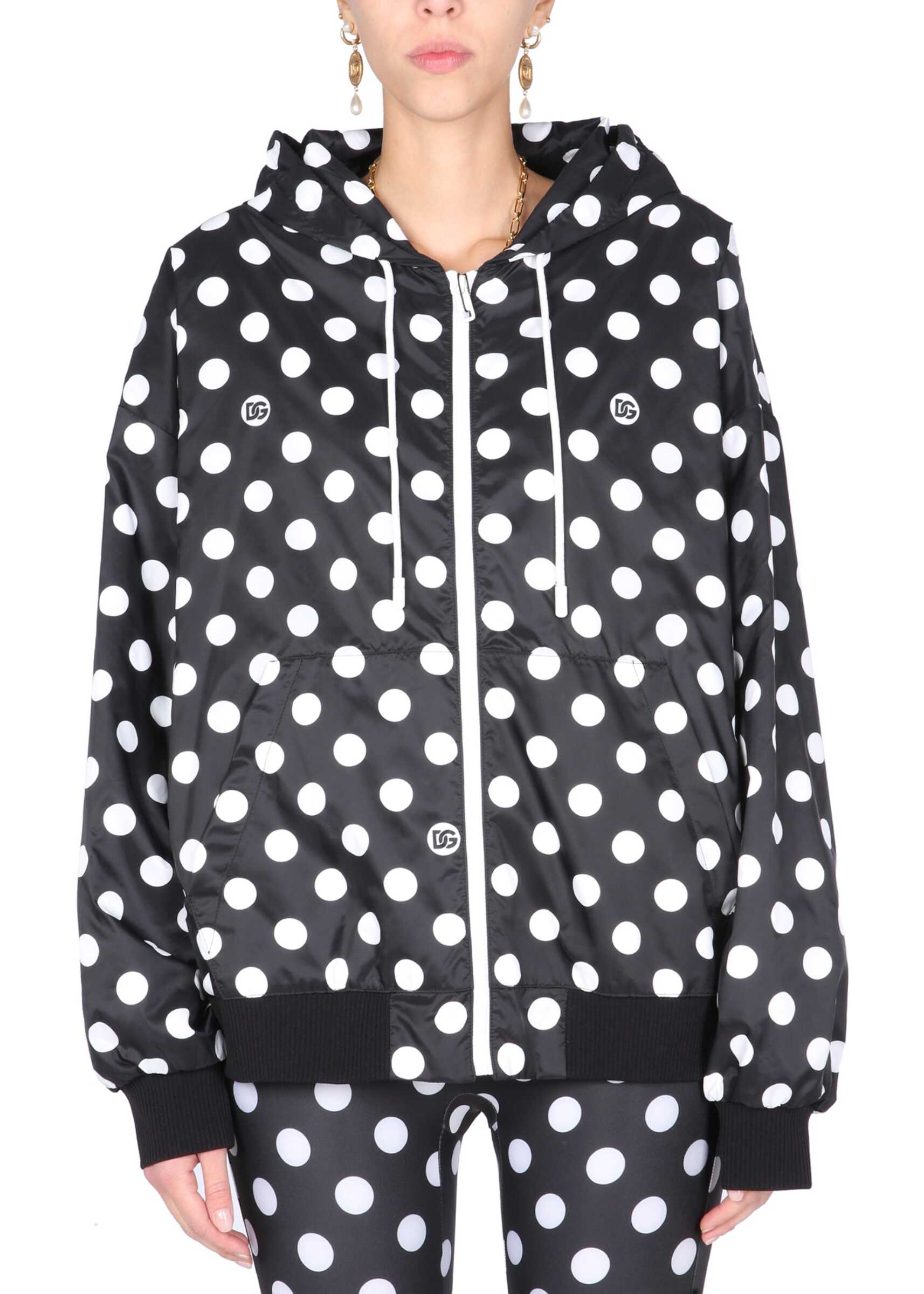 Dolce & Gabbana Windbreaker With Polka Dot Print F9J81T_G7A1BS9000 BLACK