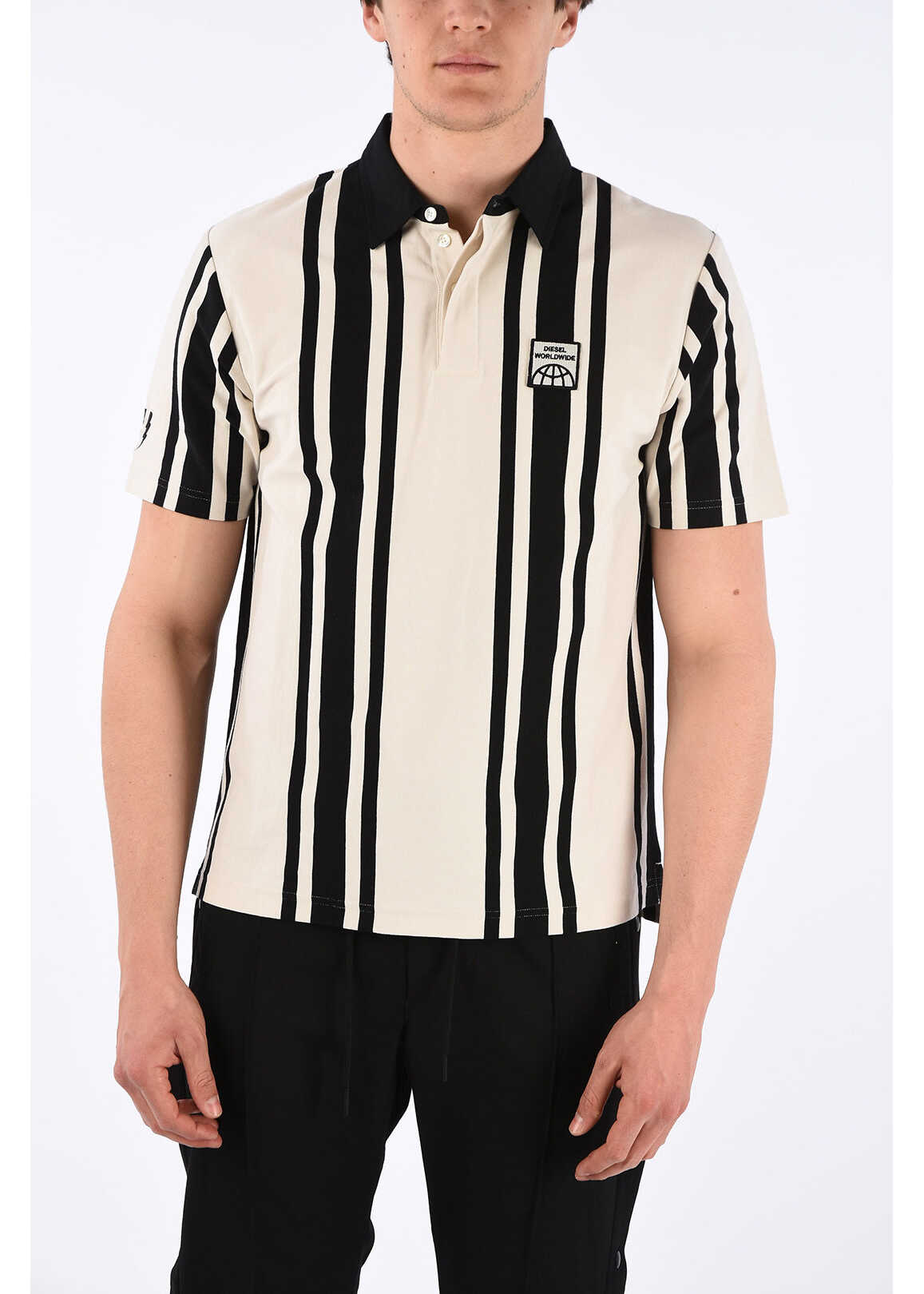 Diesel 2 Buttons T-Polo-Strip Polo With Logo Embroidery* Black & White