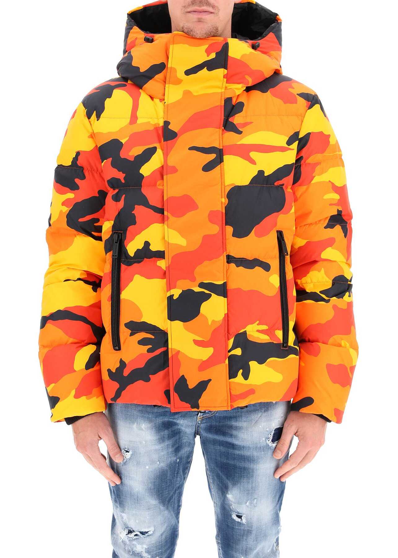 DSQUARED2 Camouflage Down Jacket S71AN0305 S54279 ORANGE YELLOW RED