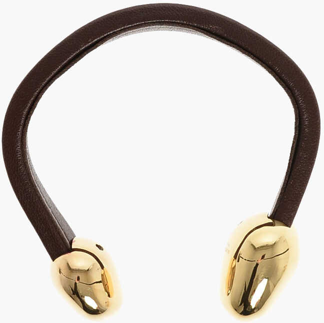 Bottega veneta leather cuff bracelet with brass details brown