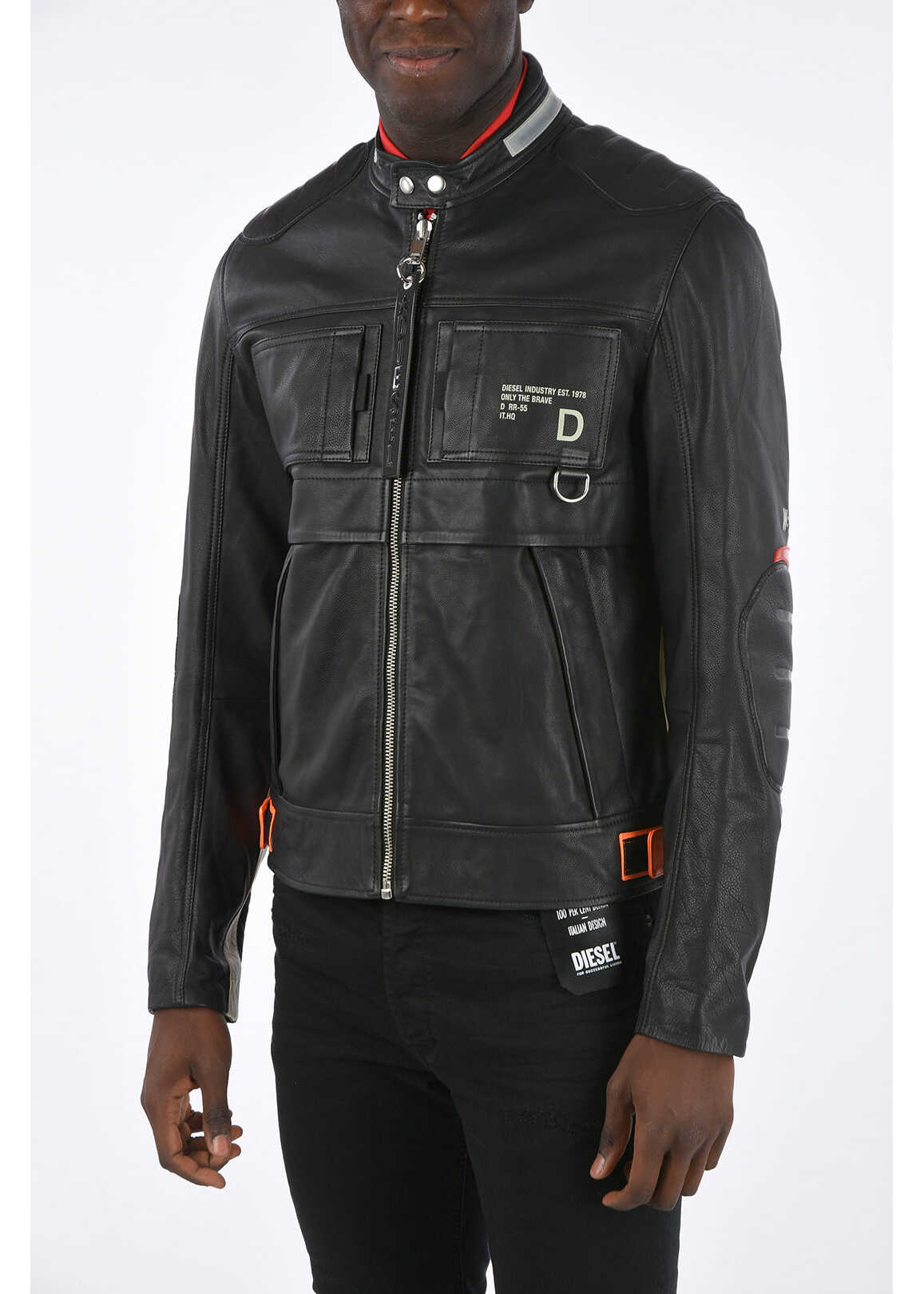 Diesel Leather L-Dixon Jacket With Zip Closure Black