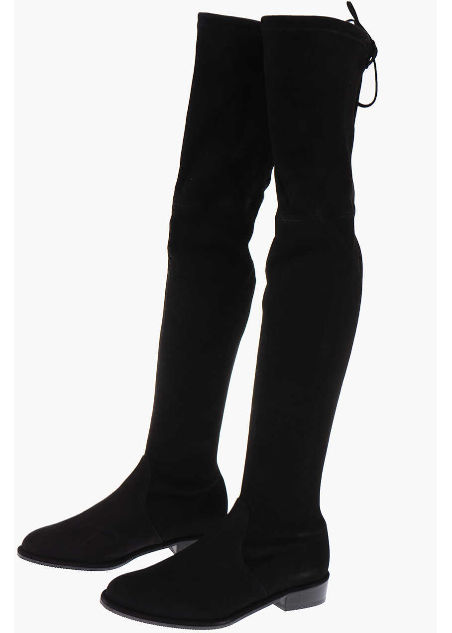 Stuart Weitzman Suede Leather Lowland Over-The-Knee Boots Black