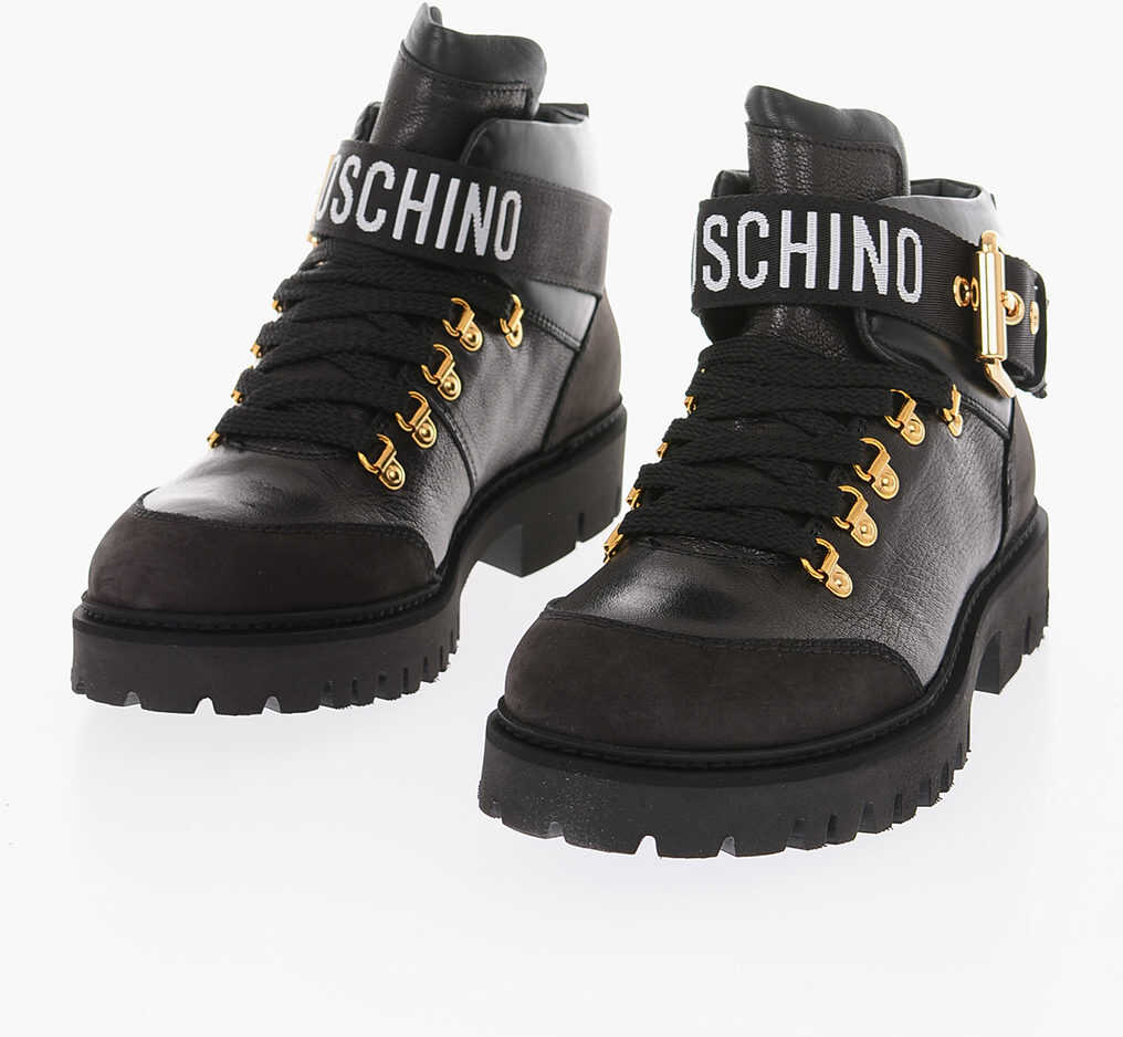 Moschino Couture! Leather Montagna50 Hiking Ankle Boots Black