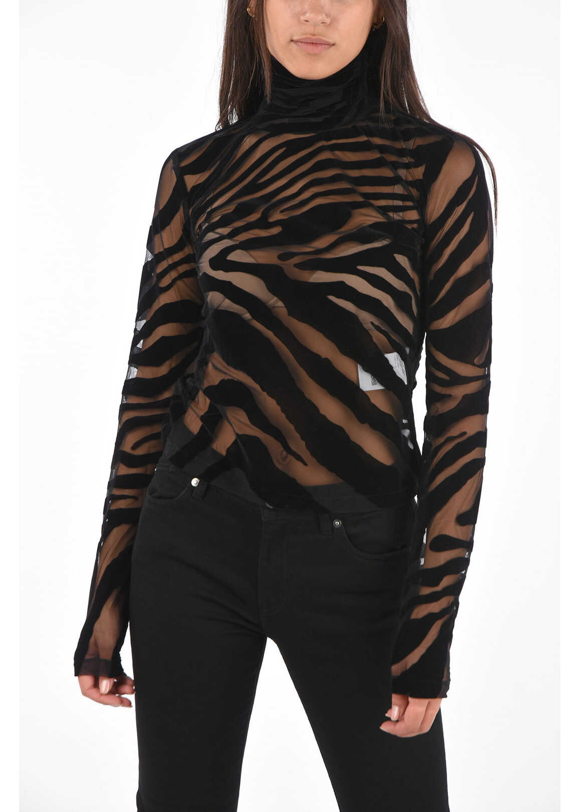 Just Cavalli Slim Fit Turtle-Neck Sheer Sweater With Velvet Details* Black
