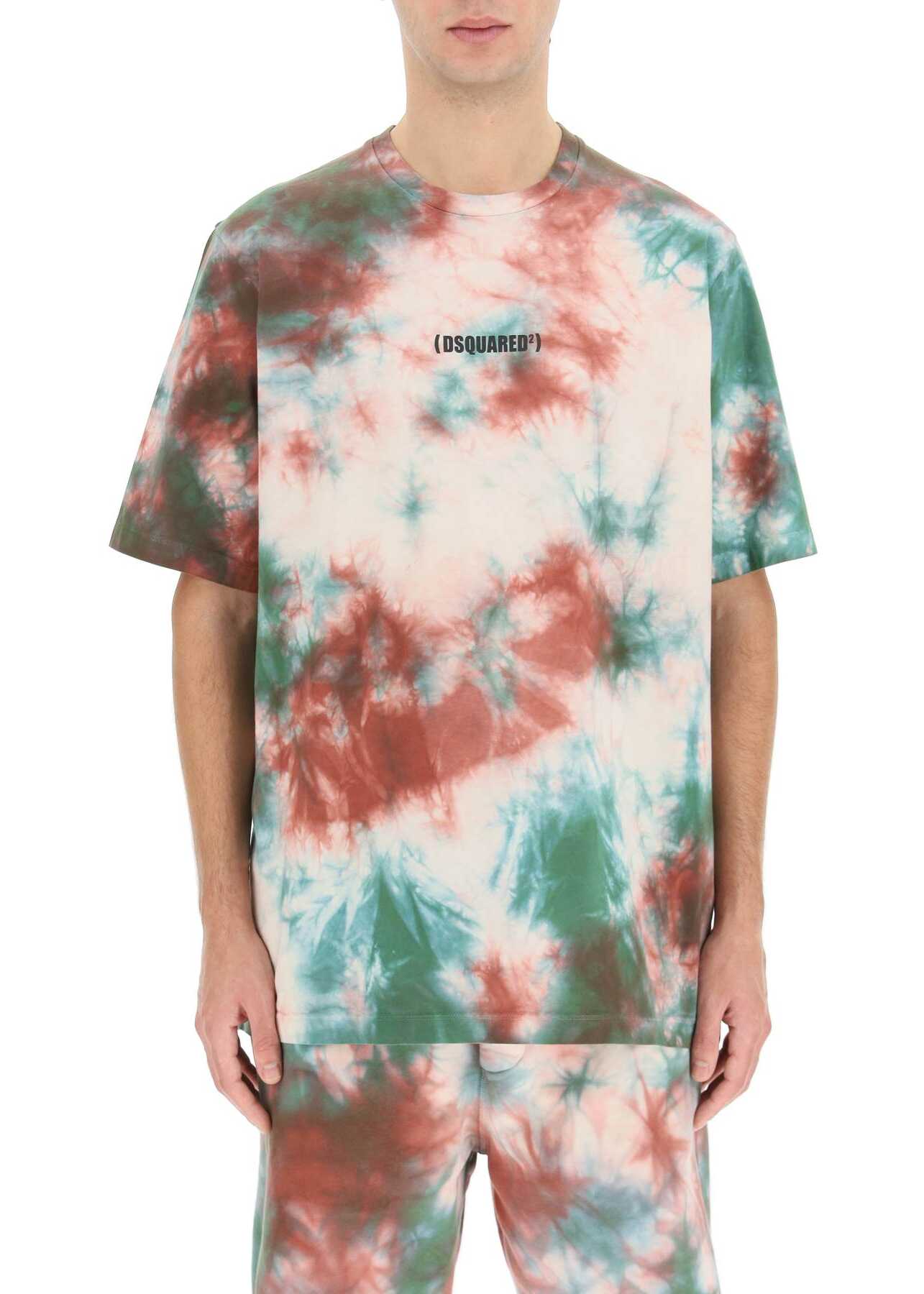 DSQUARED2 Tie-Dye T-Shirt S74GD0917 S22427 BEIGE GREEN RED