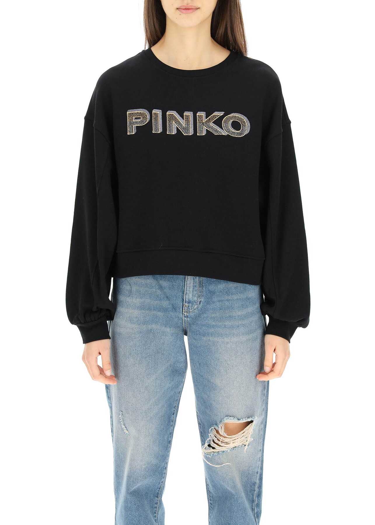 Pinko Sweatshirt With Jewel Logo 1N139L Y7XC NERO LIMOUSINE