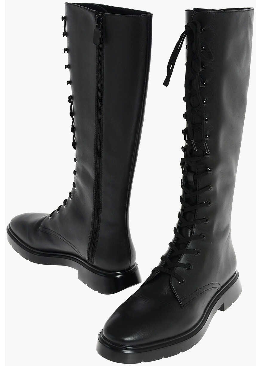 Stuart Weitzman Under The Knee Mc Kenzee Tall Leather Combat Boots With Zip Black