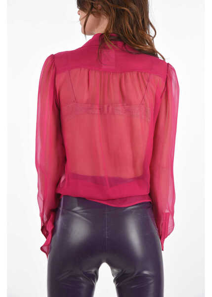 Camasi casual Saint Laurent Tie Neck Silk Shirt With Hidden Buttoning Pink Femei (BM 8690391) 2