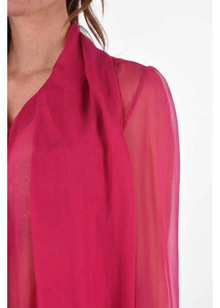 Camasi casual Saint Laurent Tie Neck Silk Shirt With Hidden Buttoning Pink Femei (BM 8690391) 3
