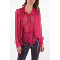 Camasi casual Saint Laurent Tie Neck Silk Shirt With Hidden Buttoning