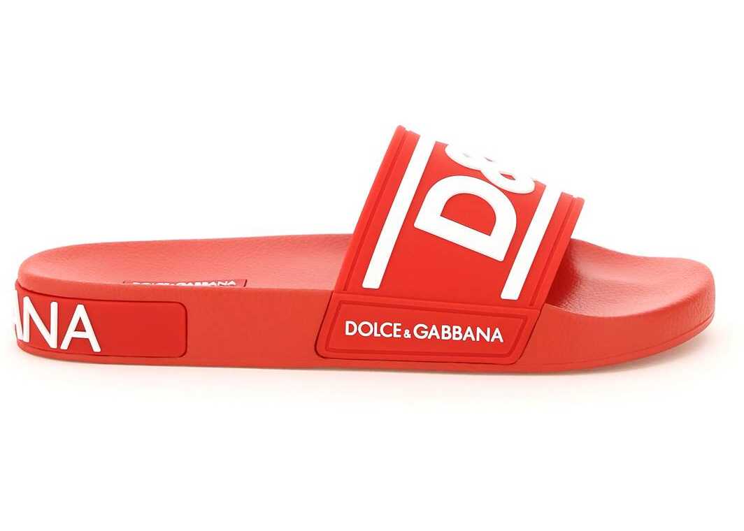 Dolce & Gabbana Logo Rubber Sliders CS1991 AQ858 ROSSO BIANCO