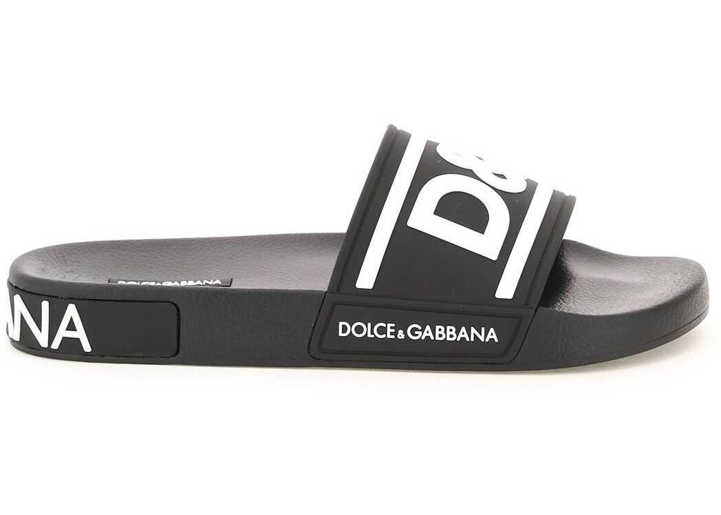 Dolce & Gabbana Logo Rubber Sliders CS1991 AQ858 NERO BIANCO