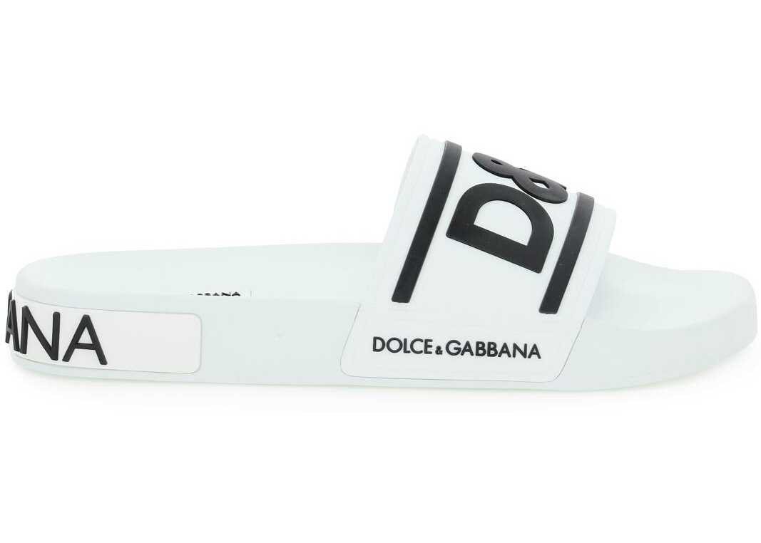 Dolce & Gabbana Logo Rubber Sliders CS1991 AQ858 BIANCO NERO