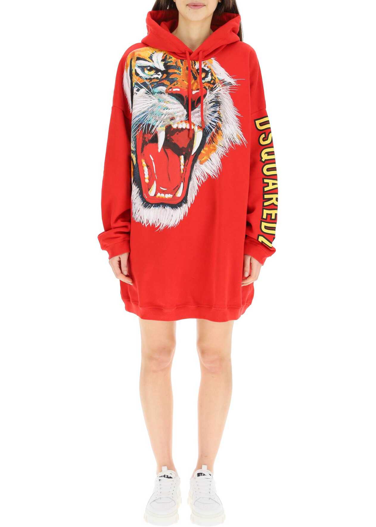 DSQUARED2 Tiger Print Fleece Dress S75CV0531 S25516 RED image0