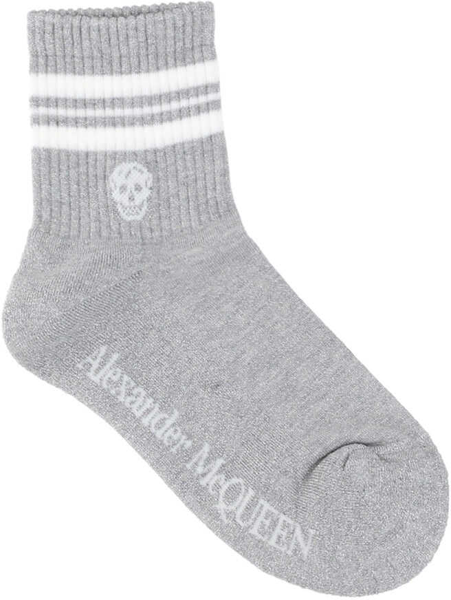 Alexander McQueen Stripe Skull Socks 6454233D76Q SILVER/WHITE