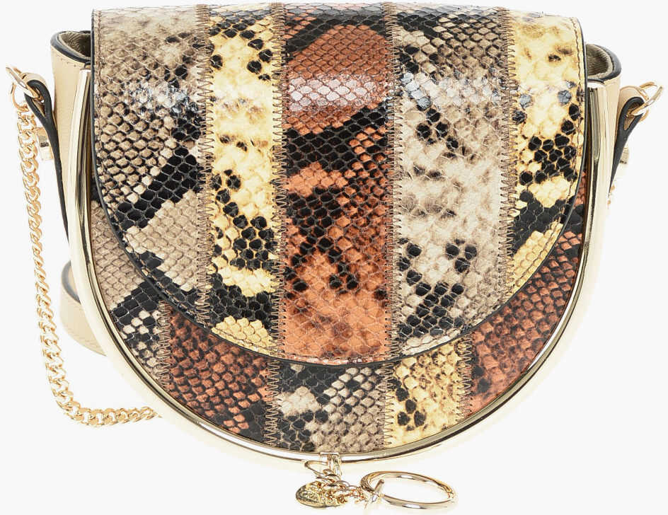 Chloe See By Snake Printed Leather Mara Mini Evening Bag Beige