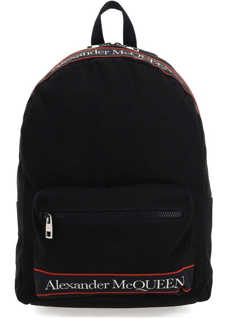 Alexander McQueen Fabric Backpack With Logo Bands And Leather Details Black