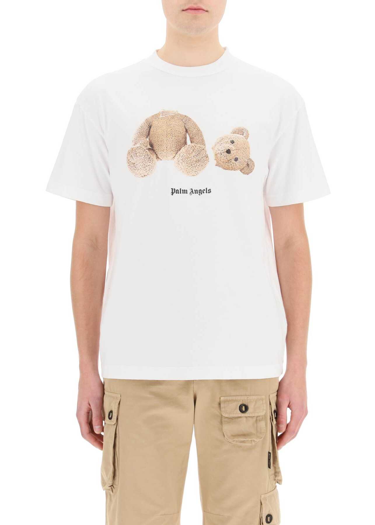 Palm Angels Bear Print T-Shirt PMAA001C99JER001 WHITE BROWN