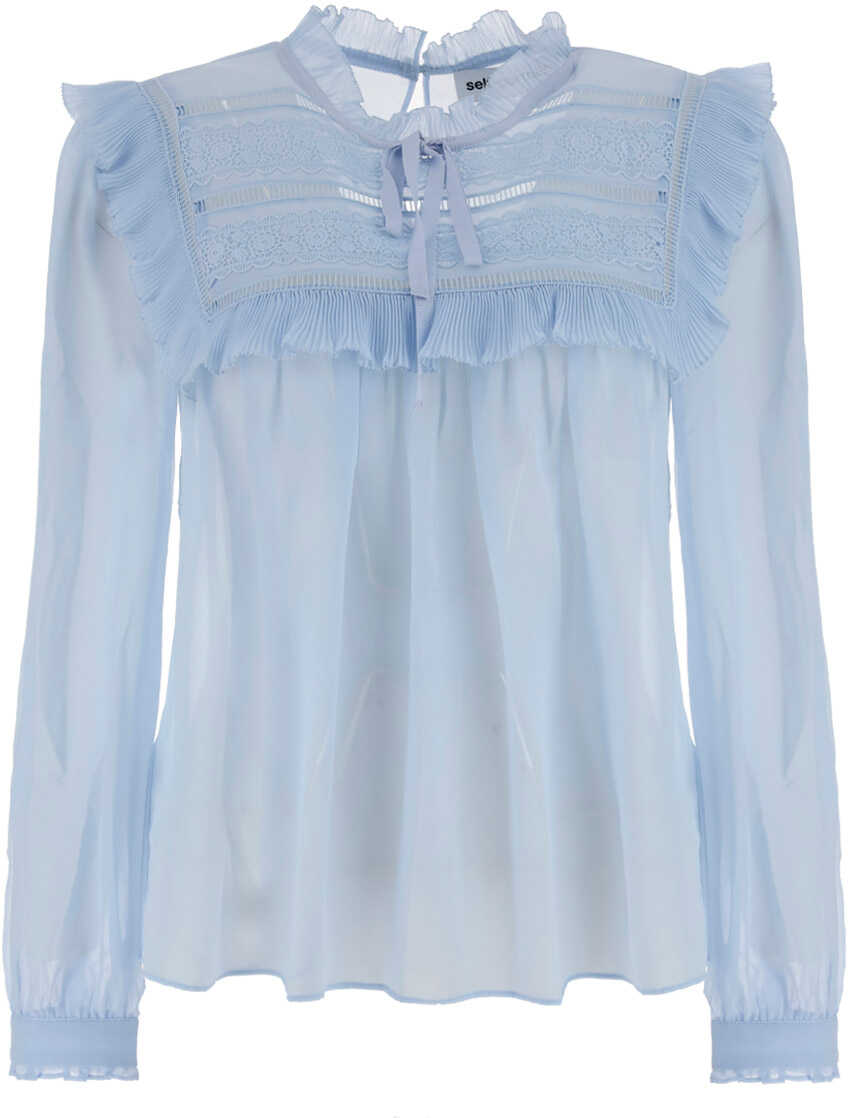 Self-Portrait Chiffon Blouse Shirt RS22038T LIGHT BLUE