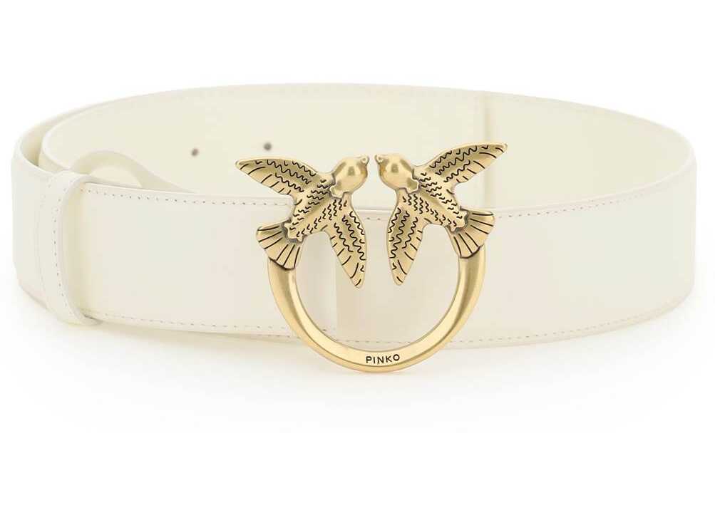 Pinko Love Birds Leather Belt BEIGE GMAROSO ANTIQUE GOLD