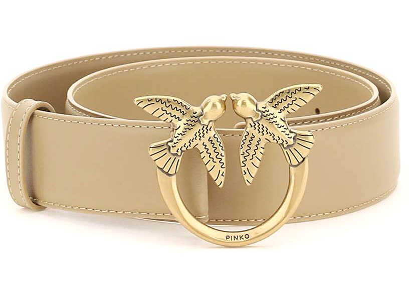 Pinko Love Birds Leather Belt 1H20ZU Y7SP SAND ANTIQUE GOLD