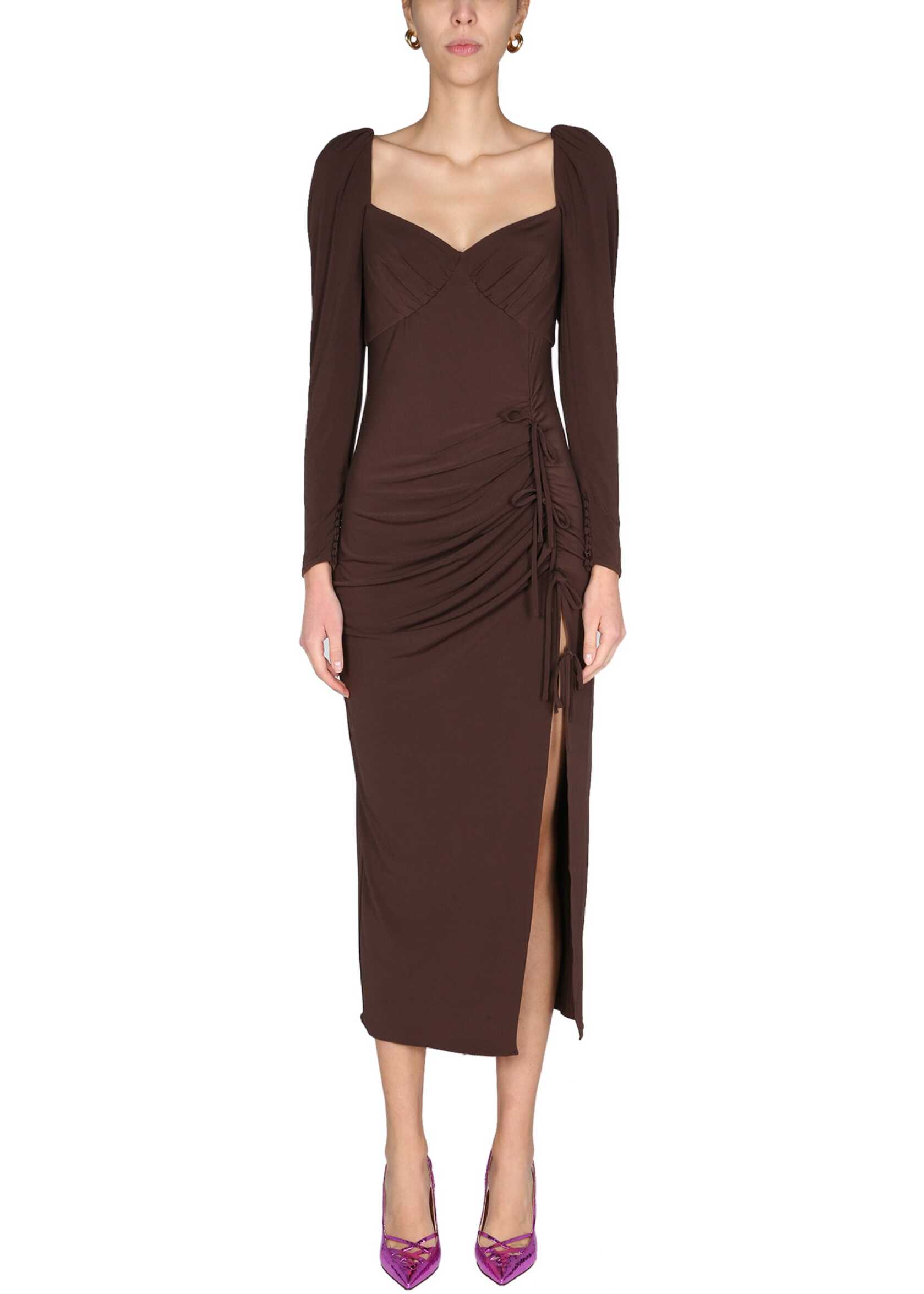 Self-Portrait Dress With Draping RS22-114M_DARKCHOCOLATE BROWN