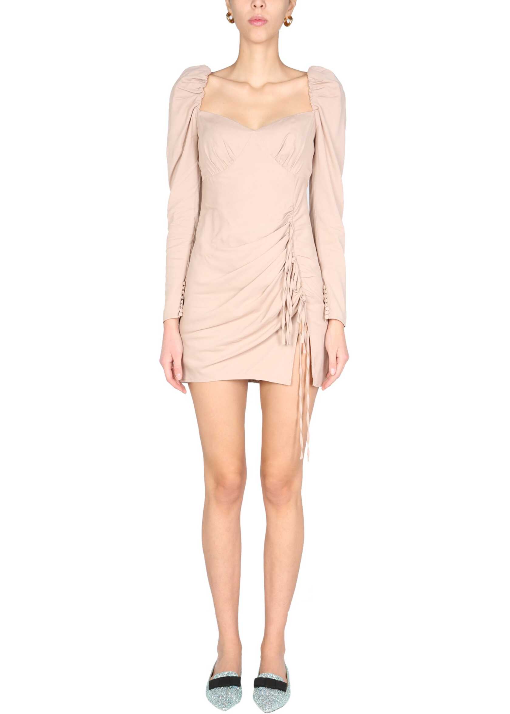 Self-Portrait Dress With Draping RS22-114S_FROSTEDALMOND BEIGE