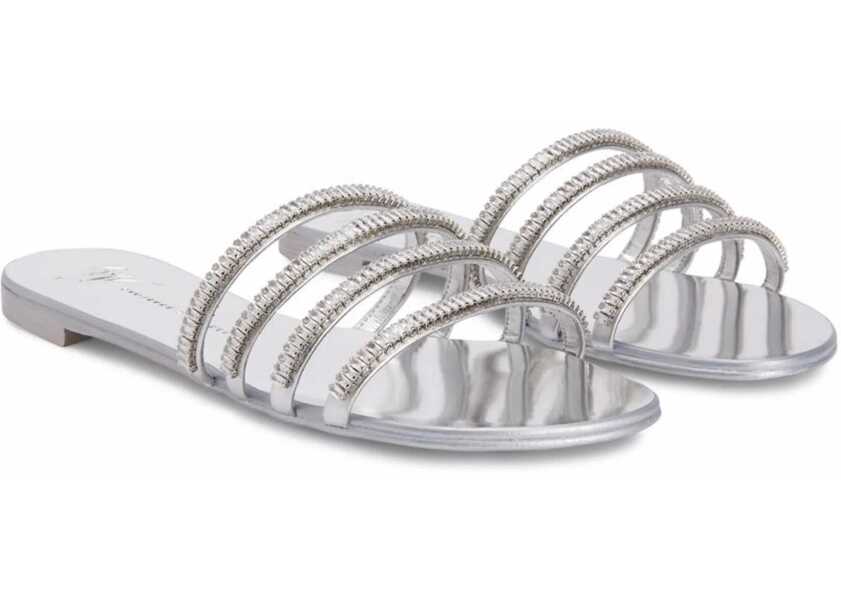 Sandale fara toc Giuseppe Zanotti Flat Crystal Sandals SILVER Femei (BM 8716473) 2