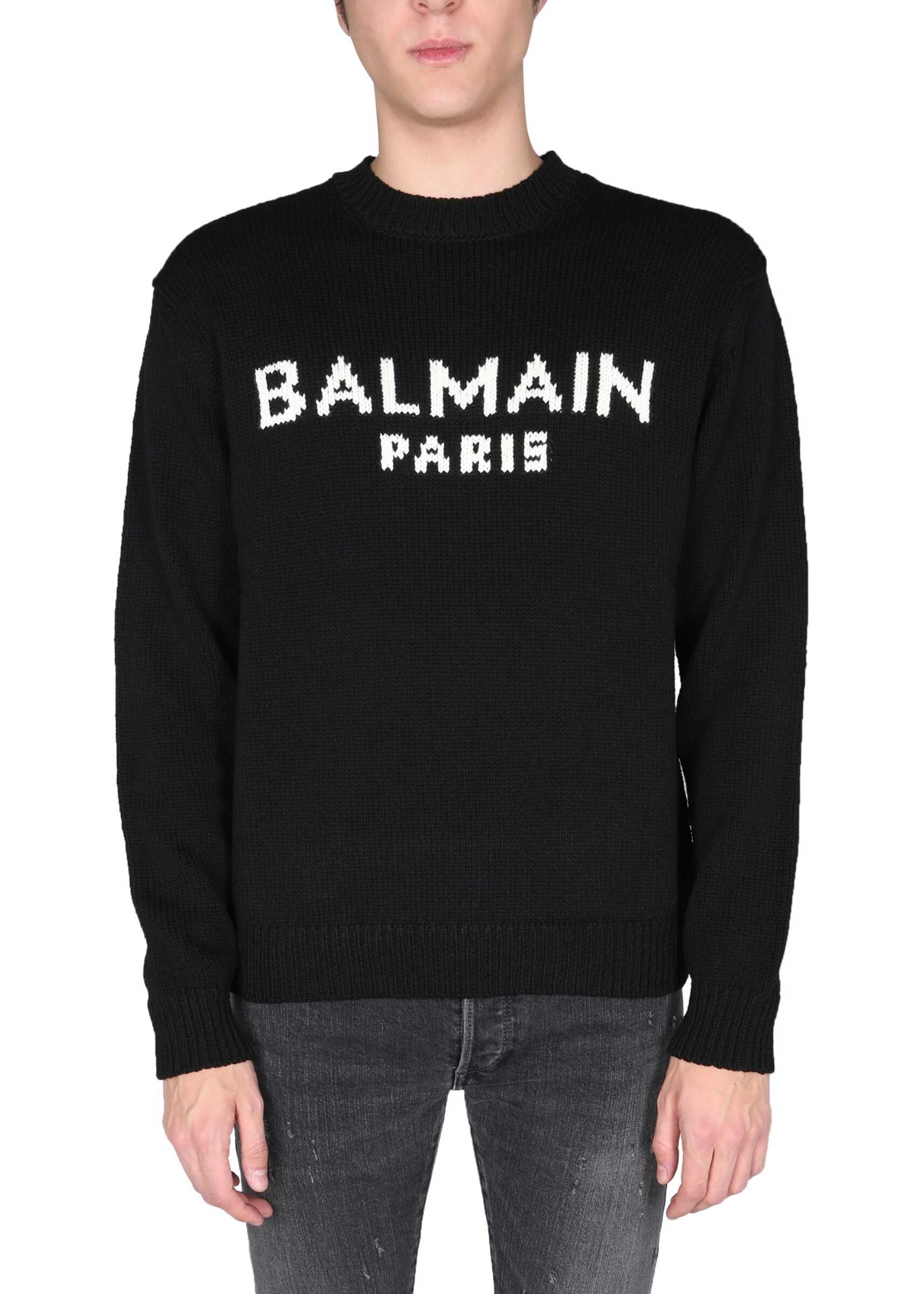 Balmain Sweater With Logo Inlay XH1KD000_KB13EAB BLACK
