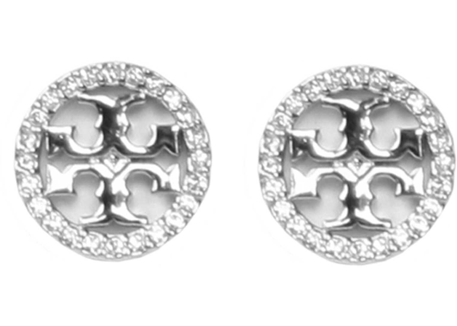 Tory Burch Circle-Stud Crystal Logo Earrings SILVER image9