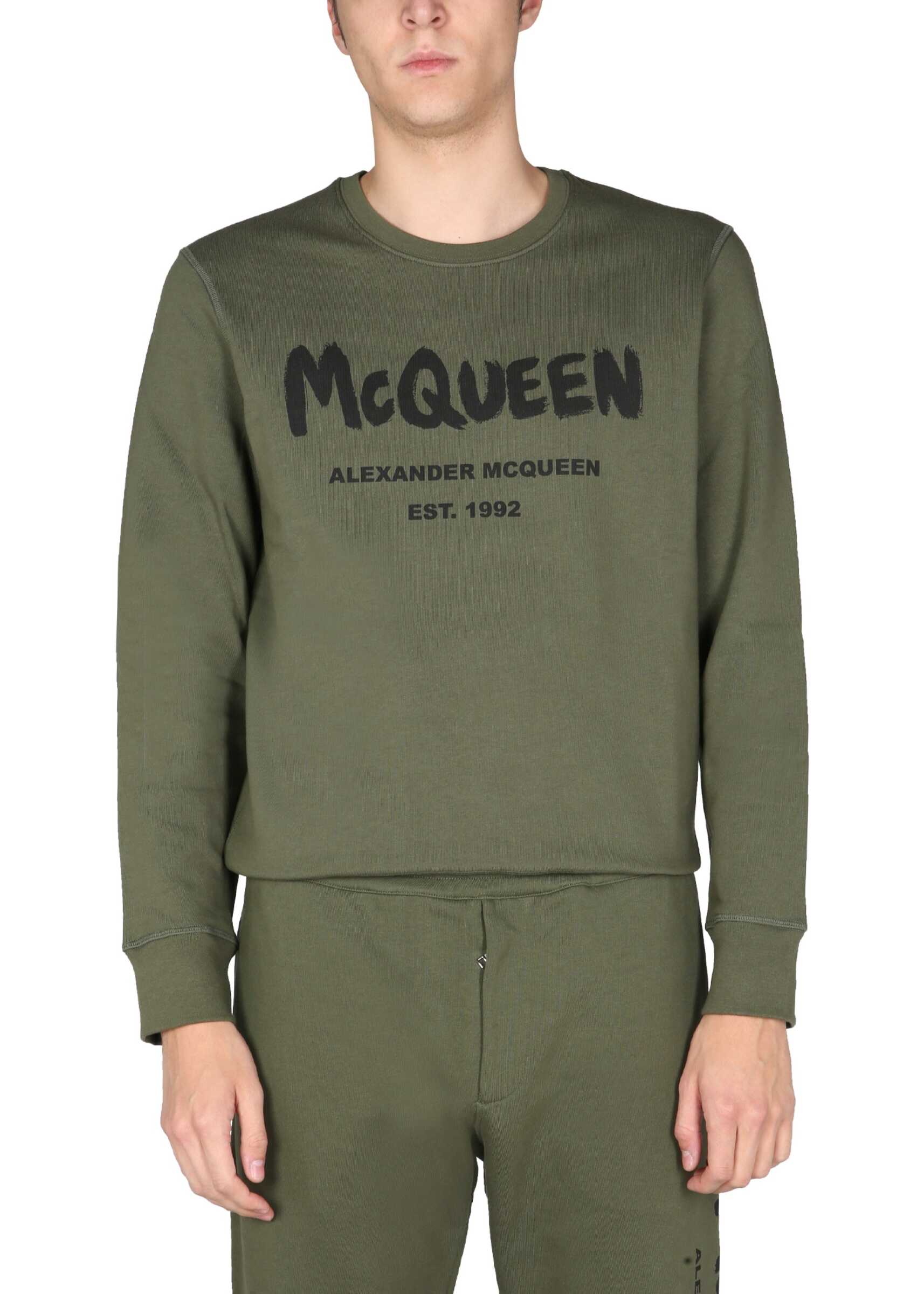 Alexander McQueen Sweatshirt With Graffiti Logo Print 688713_QSZ810904 BROWN