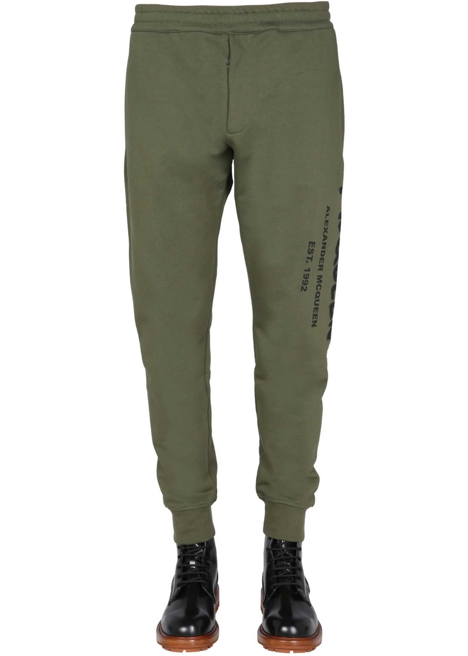 Alexander McQueen Jogging Pants With Graffiti Logo BROWN