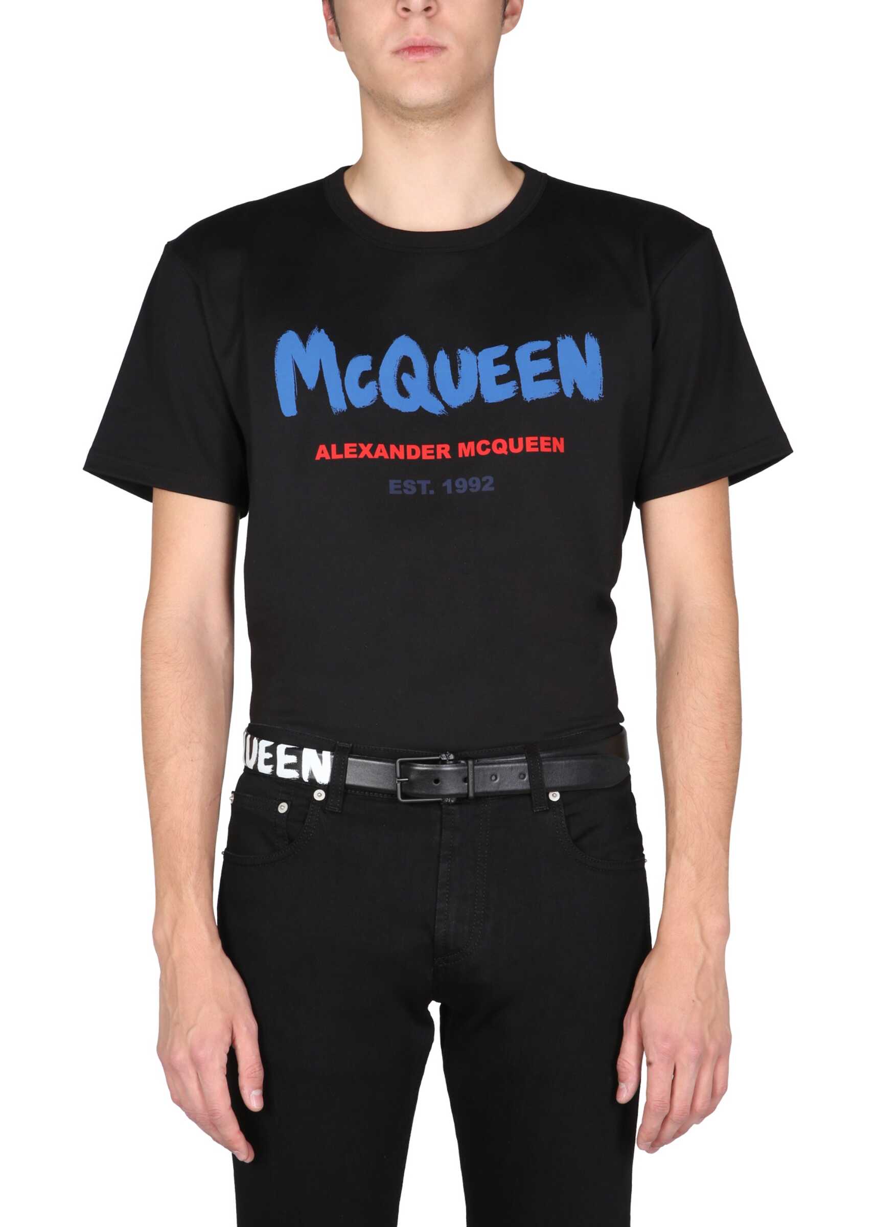 Alexander McQueen Graffiti Logo Print T-Shirt 684504_QSZ520901 BLACK