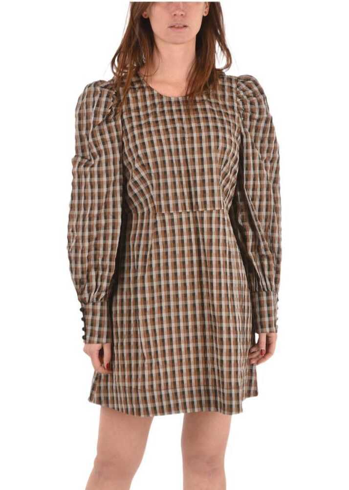 Rochii scurte Baum und Pferdgarten Gingham Check Aidine Raglan Sleeve Mini Dress Brown Femei (BM 8721885) 4
