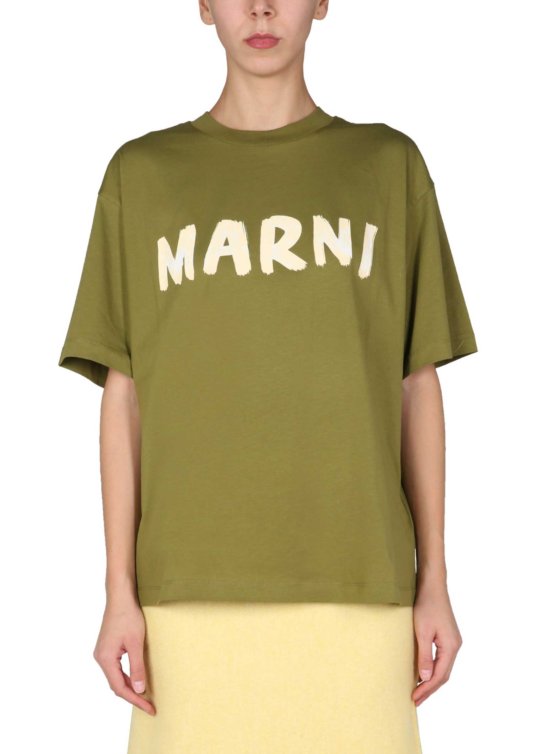 Marni T-Shirt With Logo Print THJET49EPH_USCS11LOV51 MILITARY GREEN