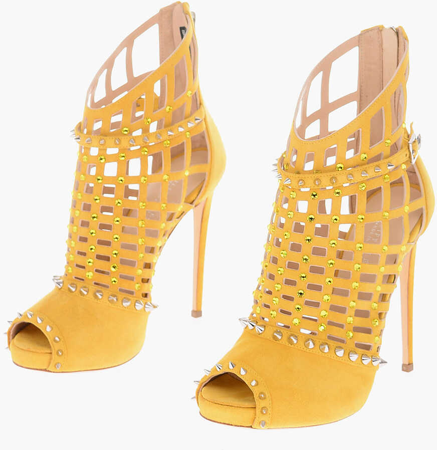 Philipp Plein 11,5Cm Suede Leather Deep Peep Toe Cut-Out Heels Sandals Yellow image