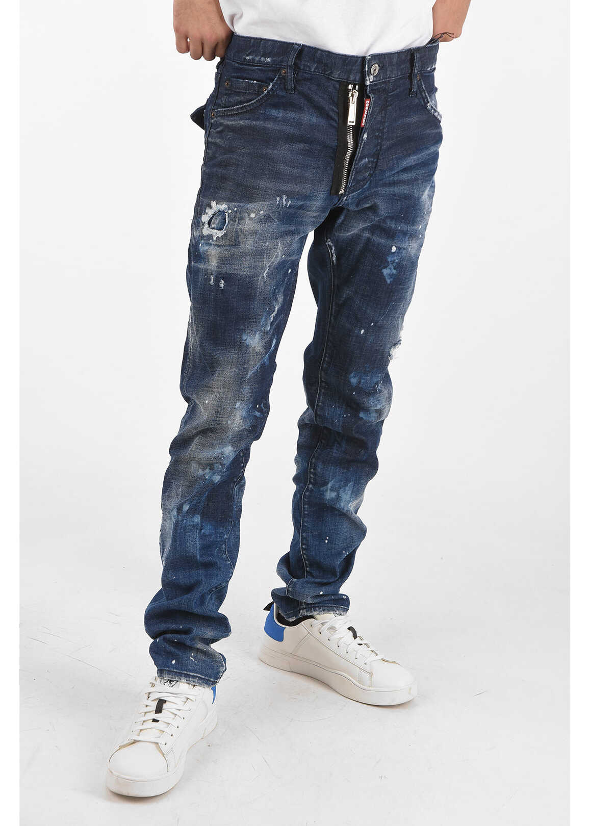 DSQUARED2 17Cm Vintage Effect Mid-Rise Waist Cool Guy Jeans Blue