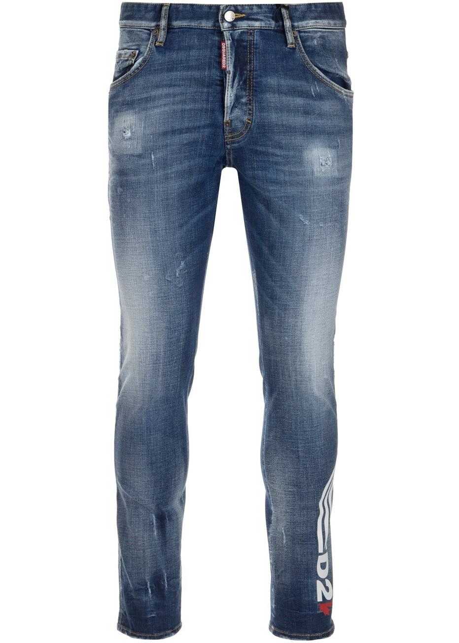 DSQUARED2 15Cm Vintage Effect Printed Skater Jeans Blue