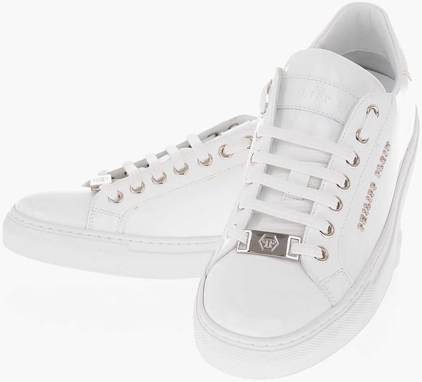 Philipp Plein Patent Leather Lo-Top Sneakers White
