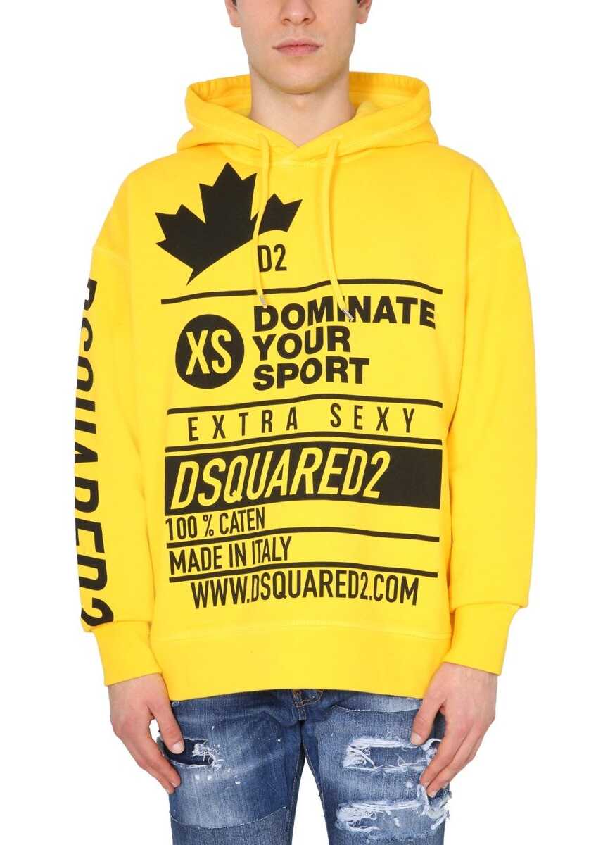 DSQUARED2 Printed Slouch Fit Sweatshirt With Hood Yellow