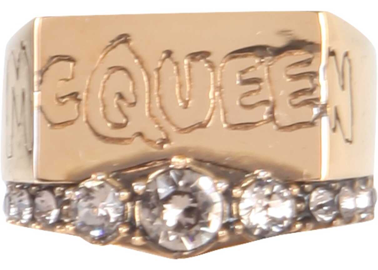 Alexander McQueen Pave Logo Ring GOLD