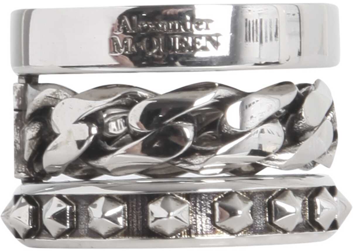Alexander McQueen Punk Chain Stud Ring SILVER image