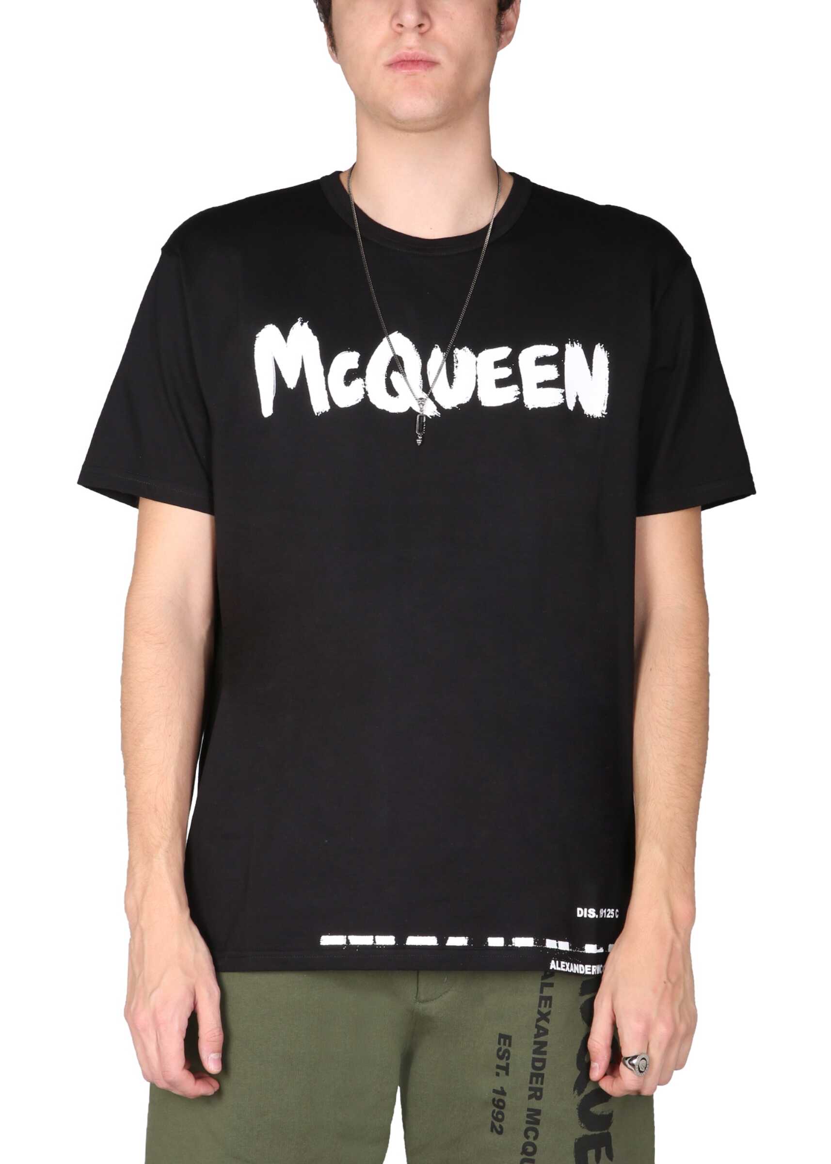 Alexander McQueen T-Shirt With Graffiti Logo Print 684500_QSZ570901 BLACK