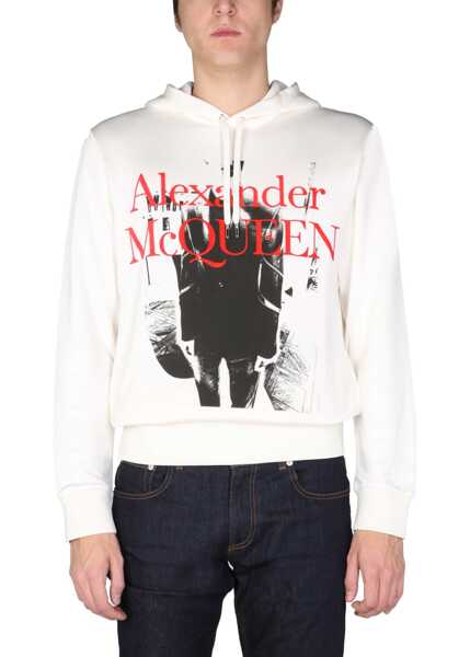 Topuri Barbati Alexander McQueen Printed Sweatshirt With Flocked Logo