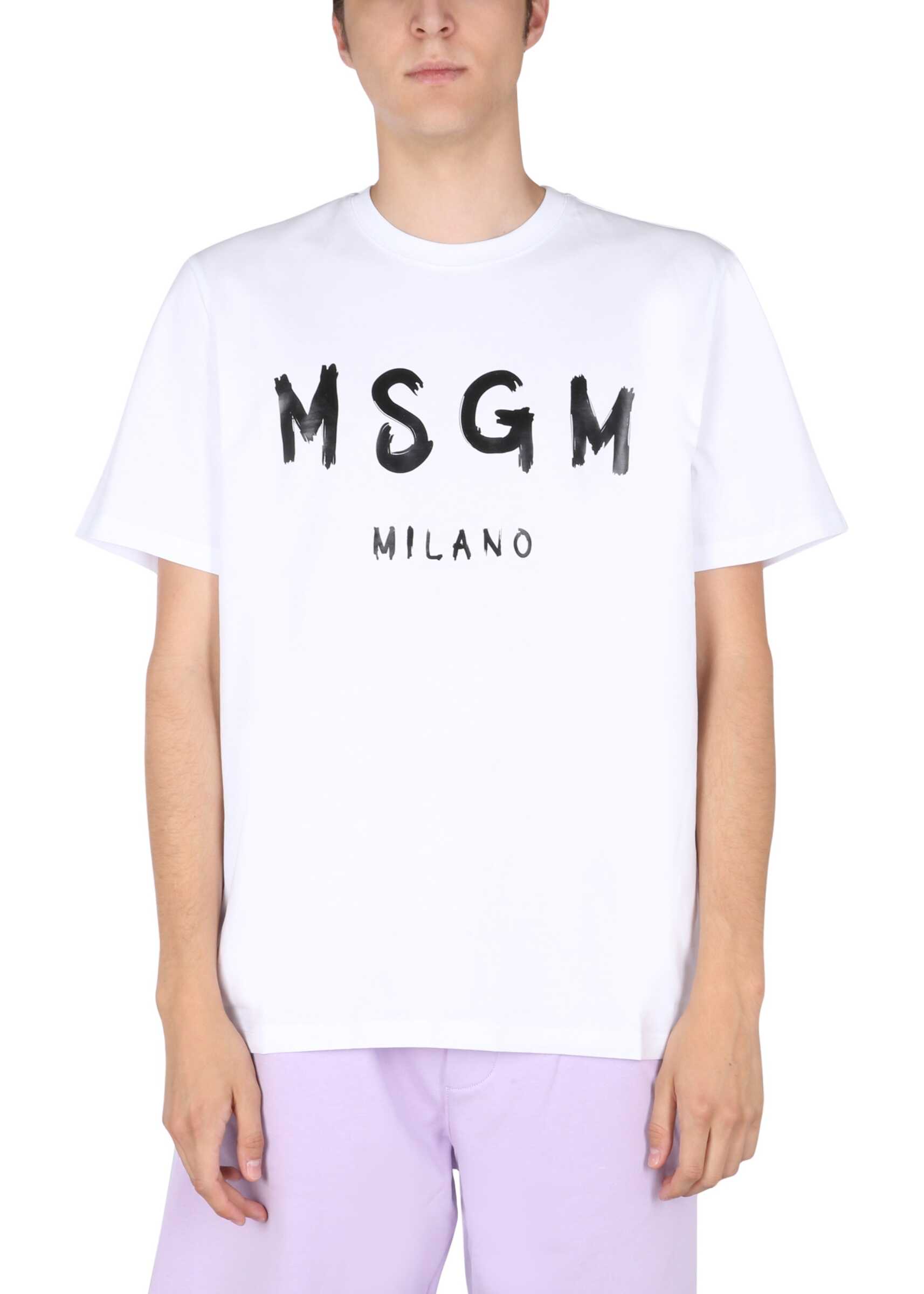 MSGM T-Shirt With Brushed Logo 2000MM510_20000201 WHITE