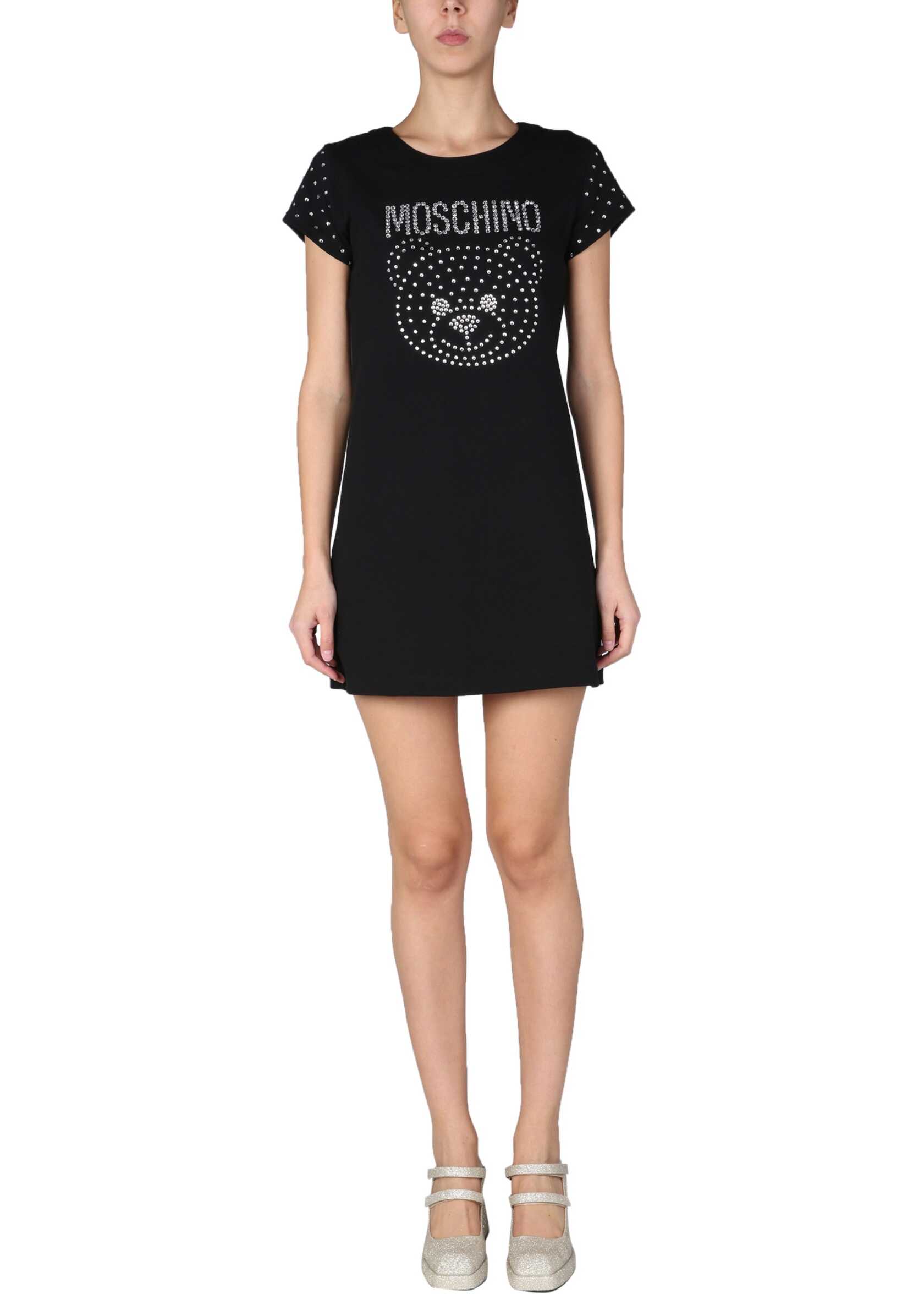 Moschino "Crystal Teddy Bear" T-Shirt Dress 04290526_1555 BLACK