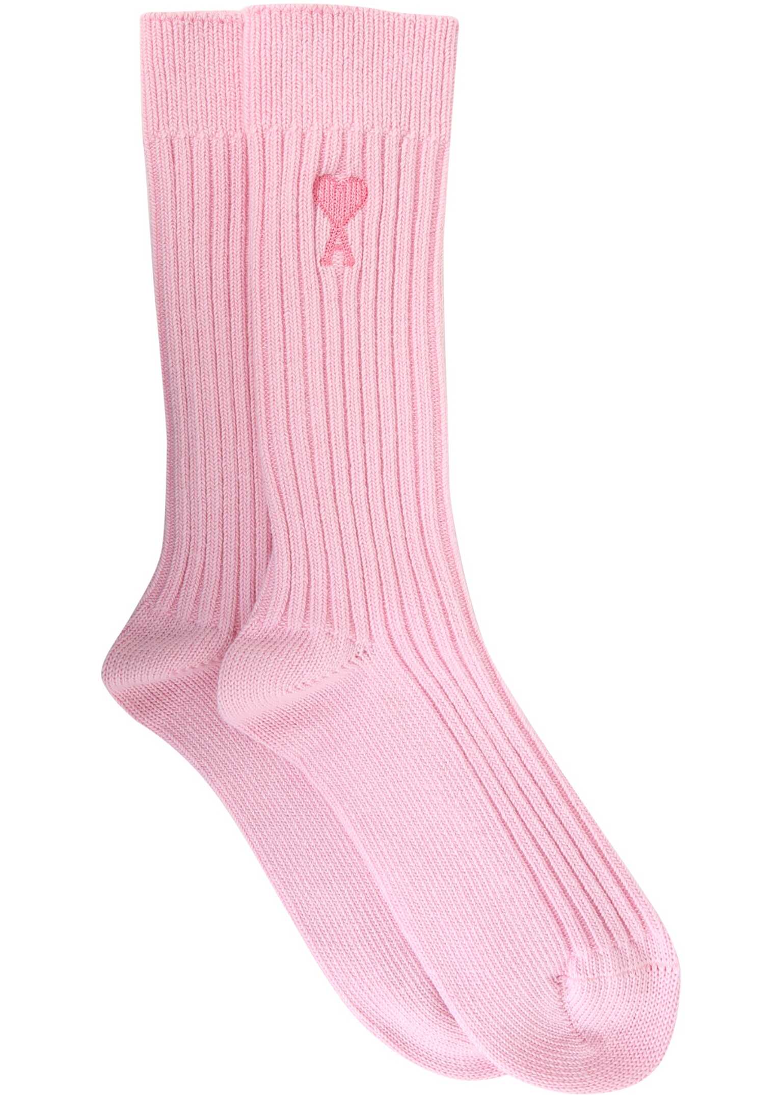 AMI Paris Socks With Embroidered Logo USC603_379655 PINK