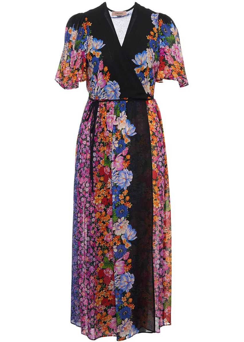 Twin-set Simona Barbieri Wrap dress with floral print Black